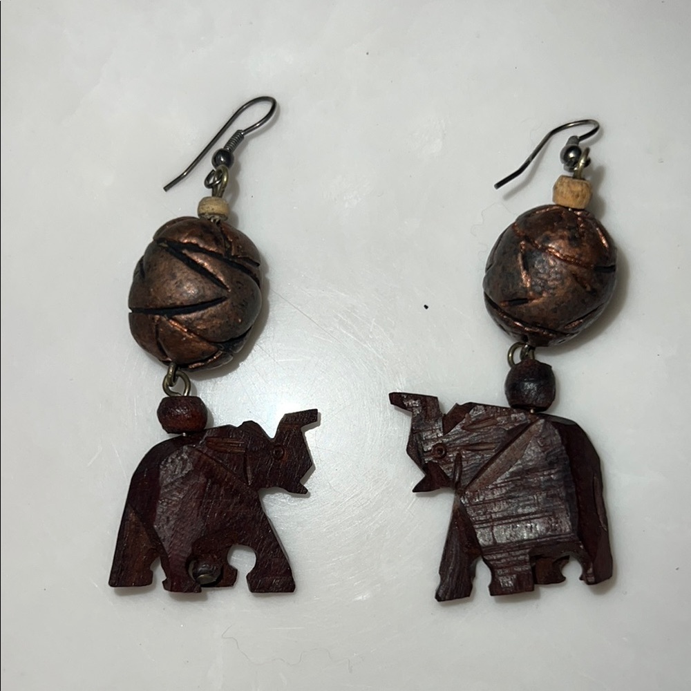 Wooden Elephant Earrings